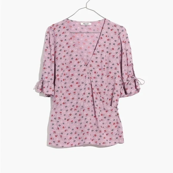 Madewell NWT Tie-Sleeve Wrap Top in Prairie Posies size 6 - Picture 3 of 12